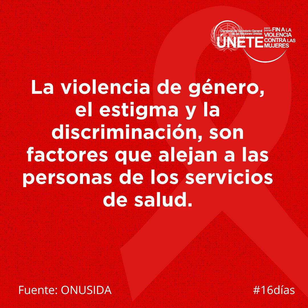 ONUMujeres's tweet photo. La violencia de género y el estigma y la discriminación alejan a las personas de los servicios de salud. 
#DiaMundialDelSida2024 @UnaidsLac #16días #NoHayExcusa https://t.co/ursPTmIJed