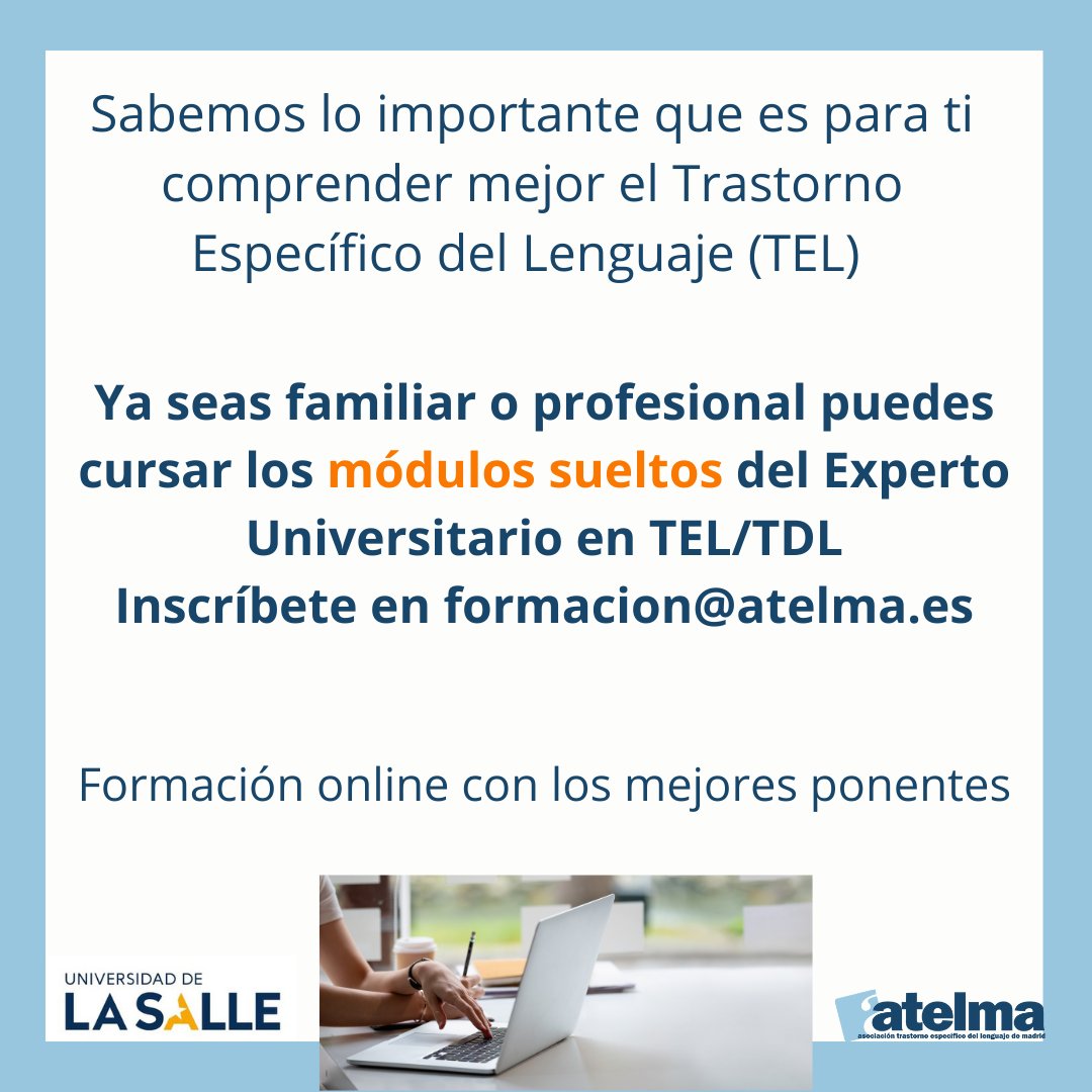atelma_es's tweet photo. 💻Te esperamos el 14 de diciembre en nuestra formación universitaria online con Julián Palazon 

Puedes inscribirte en formacion@atelma.es 

#formacion #tel #atelma https://t.co/E0eXsDrb7w