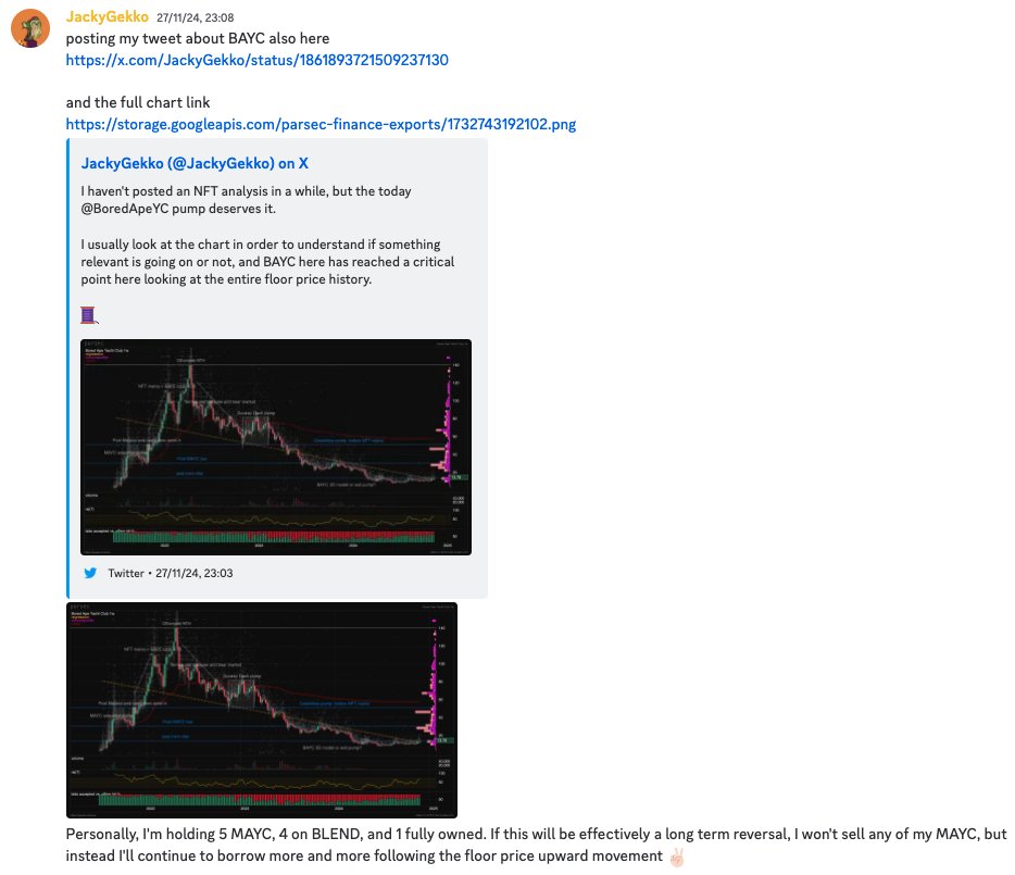 JackyGekko (@jackygekko) on Twitter photo Few days ago I've posted a really quick price anaysis on <a href="/BoredApeYC/">Bored Ape Yacht Club π</a> and shared my trading strategy on MAYC in <a href="/Gekko_Inc/">Gekko Inc.</a> too.
It was basically a ~ 7E free alpha π€
I'm still convinced on the 30E target, but the there are some few things to keep an eye on π§΅ Few days ago I've posted a really quick price anaysis on <a href="/BoredApeYC/">Bored Ape Yacht Club π</a> and shared my trading strategy on MAYC in <a href="/Gekko_Inc/">Gekko Inc.</a> too.
It was basically a ~ 7E free alpha π€
I'm still convinced on the 30E target, but the there are some few things to keep an eye on π§΅