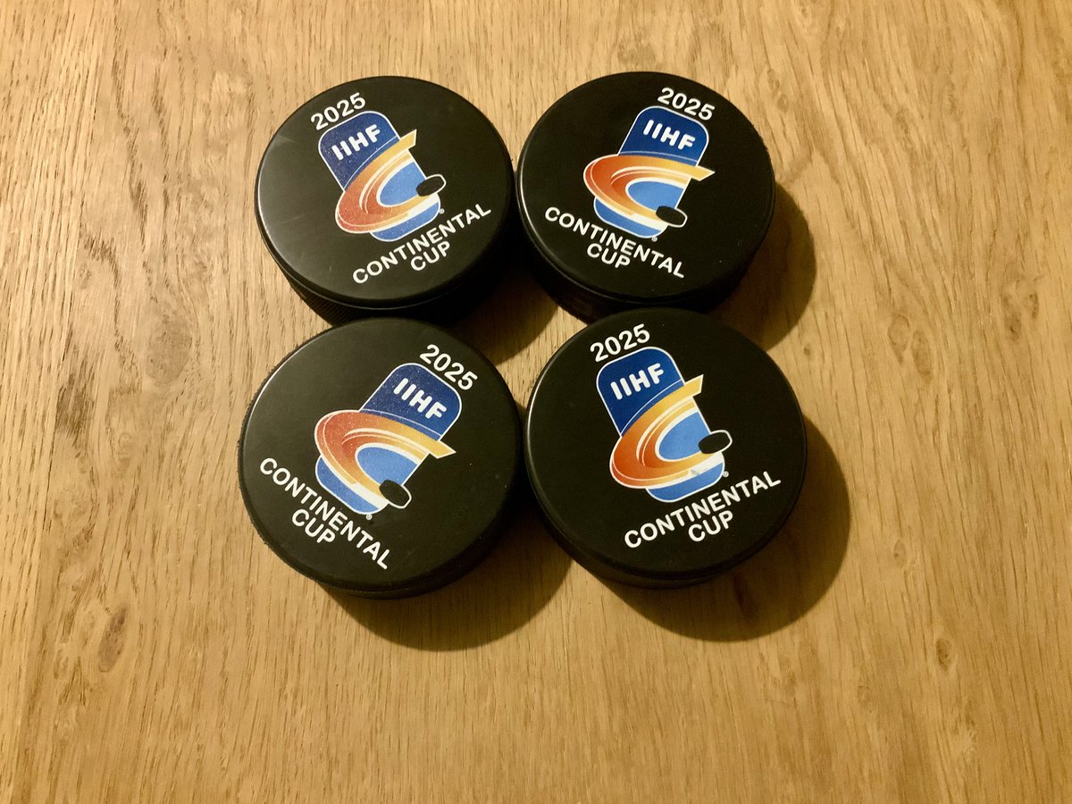 NeilHoskins77's tweet photo. **For Sale**

2024/25 IIHF Continental Cup Semi-Final Group Pucks

From the Tournament held in Źilina, Slovakia between Friday 15th-Sunday 17th November 2024

The Group featured the host club, the @cardiffdevils and the clubs from Italy and Kazakhstan

£10 each. RT’s appreciated https://t.co/OHKXlgxl4G