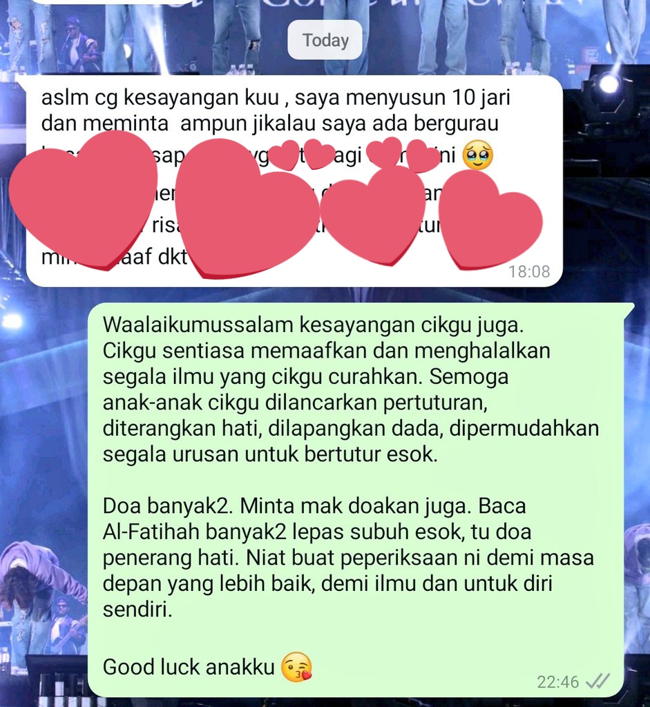 These past 3 months have been so hectic for me &amp; my kids.Pagi, petang, malam buat kelas,sama2 korbankan weekend,sama2 kongsi rasa getirnya perjuangan ni.

Doakan anak-anak sy🥹 mereka dah berjuang sehabis baik. Esok permulaannya.Doakan semoga dipermudahkan segala urusan mereka 😘