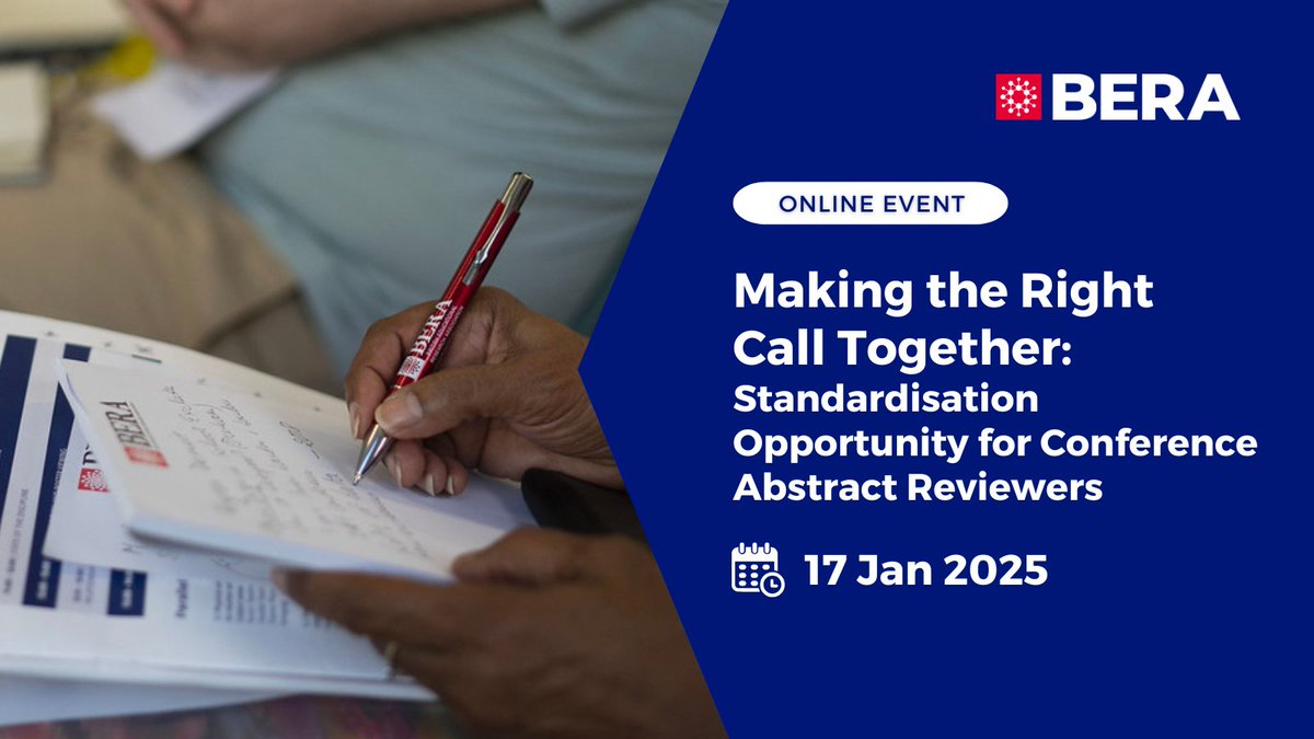 📝 Are you interested in peer reviewing for the BERA conference in future? Are you new to peer reviewing conference abstracts? 

Attend our event for conference abstract reviewers in January! 
<a href="/DrAimeeQuicks/">Dr Aimee</a> <a href="/charlottev_h/">Dr Charlotte Vidal-Hall</a>

Register here: bera.ac.uk/event/making-t…