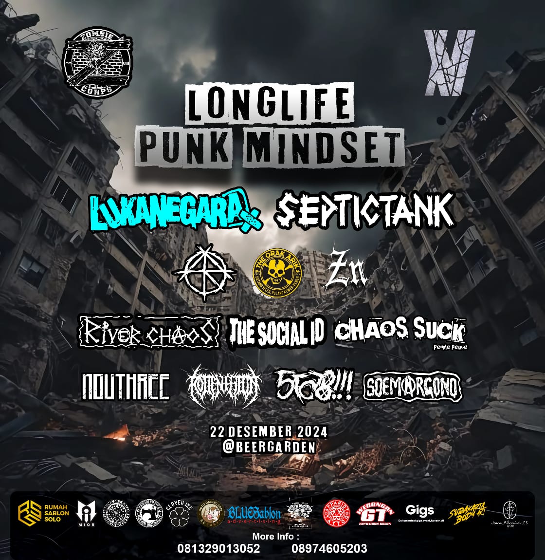 septictankpunk's tweet photo. Zombie Corps present:
Long Life Punk Mindset 2024

Sunday, December 22th 2024
At @beer1112garden.soc , Solo
Ticket Pre-sale: 60K, OTS: 75K

More info visit @zombie_corps 

See you at the pit 🔥

#septictank #septictankpunk #zombiecorps https://t.co/E16VqdXlpd