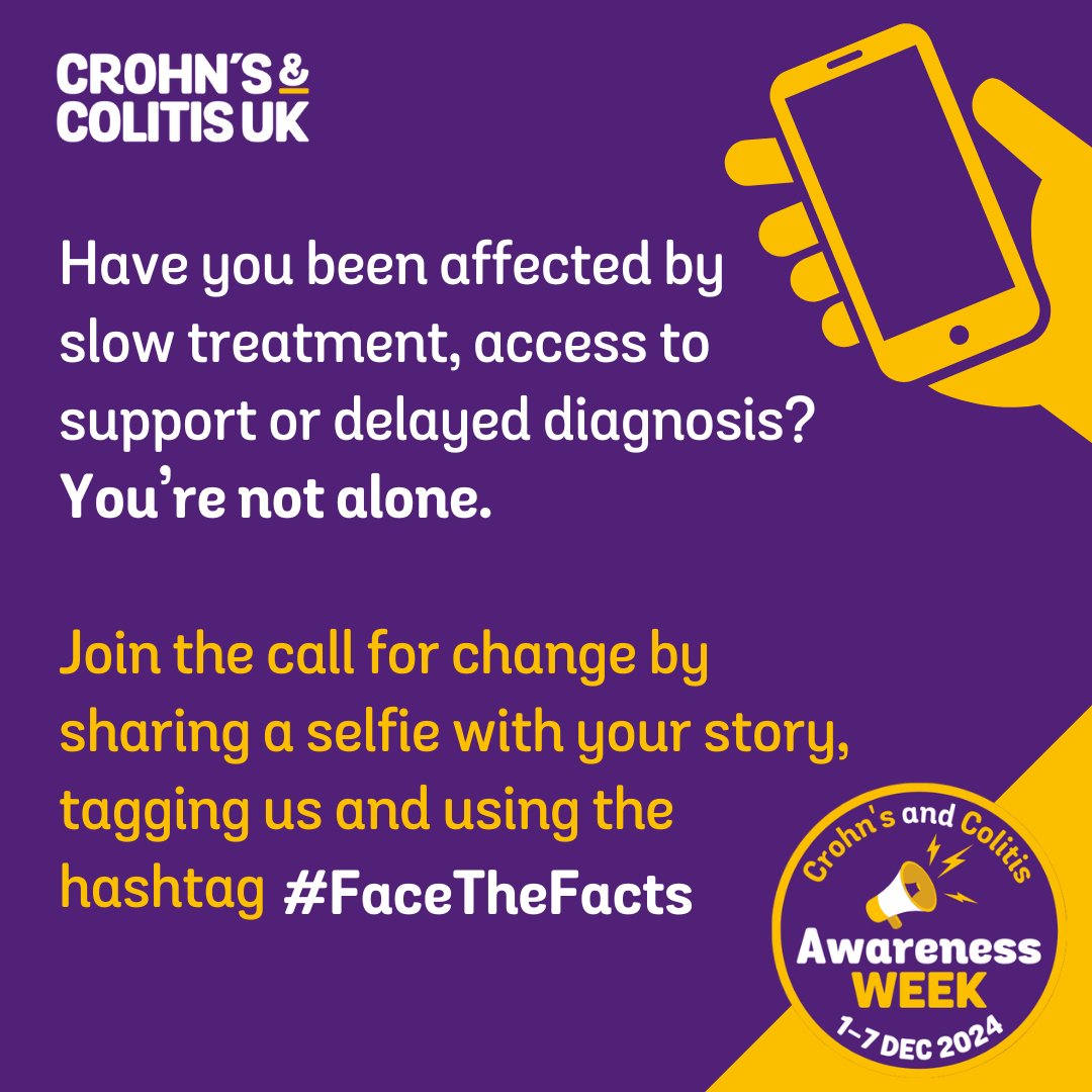CrohnsColitisUK's tweet image. It’s time to #FaceTheFacts and accept that change is urgently needed to fuel improvement for the half a million people living with Crohn’s or Colitis in the UK.

Visit: crohnsandcolitis.org.uk/our-work/campa…

#crohnsandcolitisawarenessweek