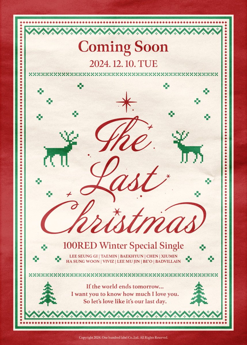 kchartsmaster's tweet photo. LEE SEUNG GI, TAEMIN., BAEKHYUN, CHEN, XIUMIN, HA SUNG WOON, VIVIZ, LEE MU JIN, BE'O, and BADVILLAIN to release a collaborative special Christmas single on December, 10th. https://t.co/uSuaMpSprY