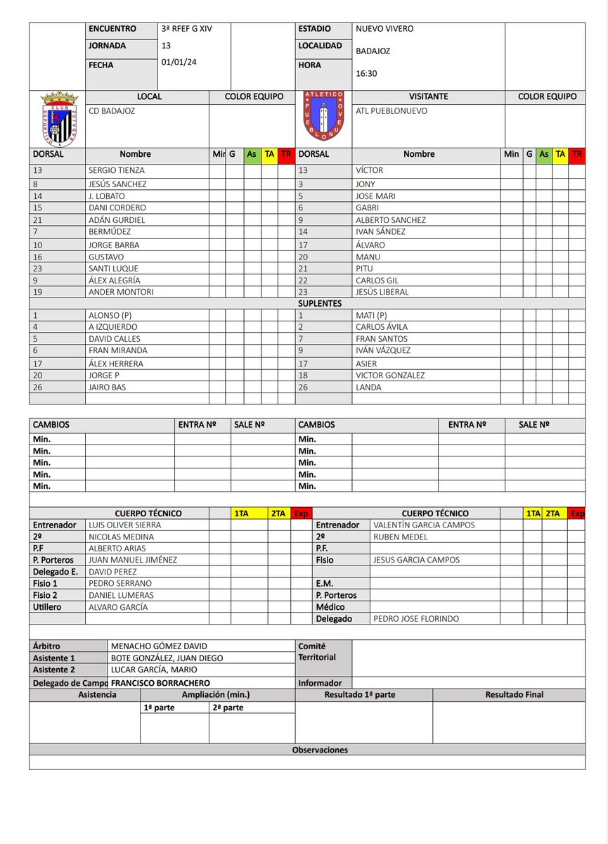 Ya tenemos los onces titulares de <a href="/CDBadajoz/">CD Badajoz</a> y <a href="/AtcoPueblonuevo/">Atlético Pueblonuevo</a> 👇