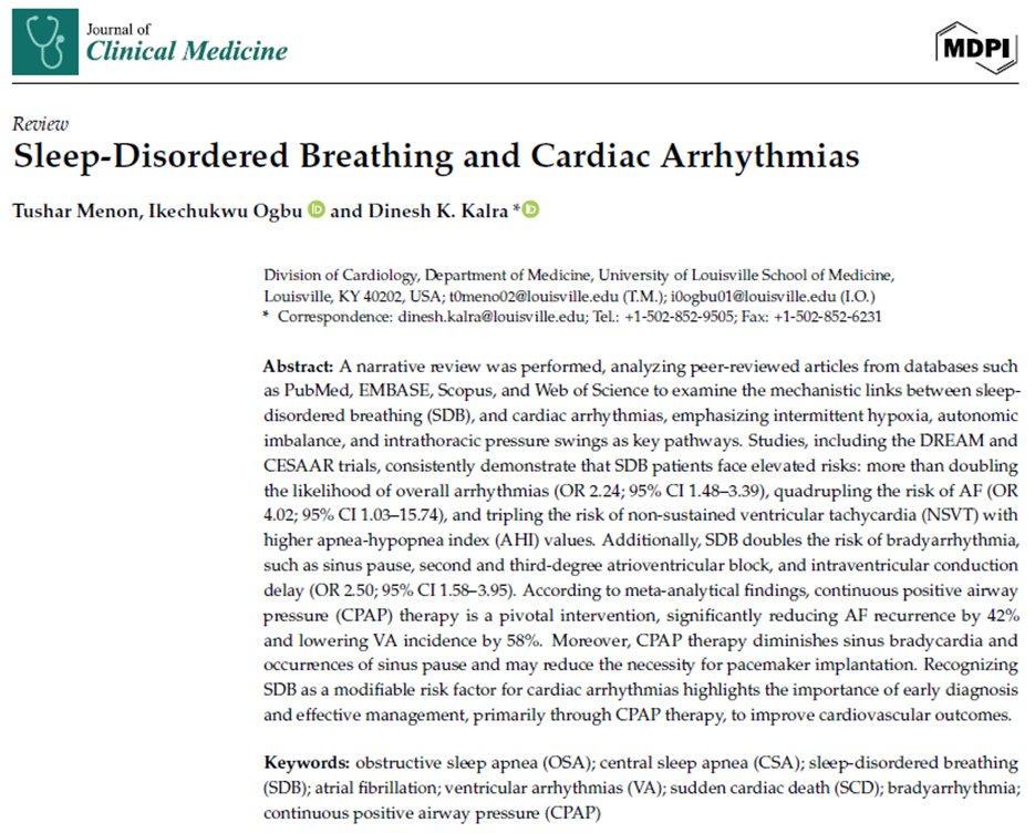 Doc_AleCuesta's tweet image. Los trastornos respiratorios del sueño predisponen a diversas arritmias y particularmente a Fibrilación Auricular.
Si roncas feo, no es solo que molestes a quién viva contigo, te estás enfermando y tenés que consultar.
Los médicos debemos buscar y tratarlo
mdpi.com/2077-0383/13/2…