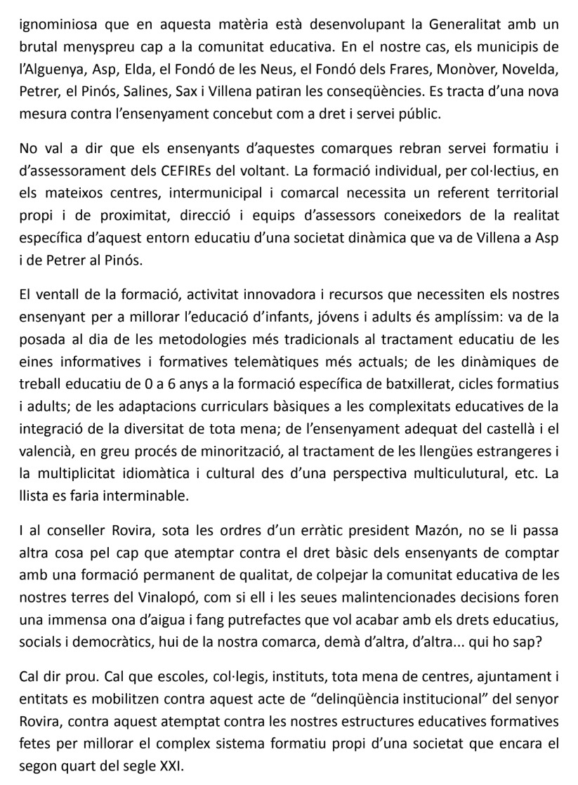 📢 COMUNICAT

"Tancar el CEFIRE d’Elda és un atemptat contra el dret de la qualitat educativa de les Valls del Vinalopó". 

⬇️⬇️⬇️