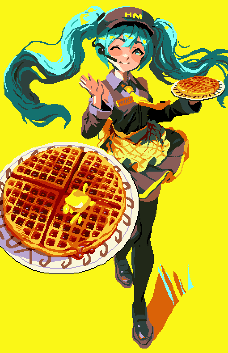 初音ミク 「Waffle House Miku 」|Luxのイラスト