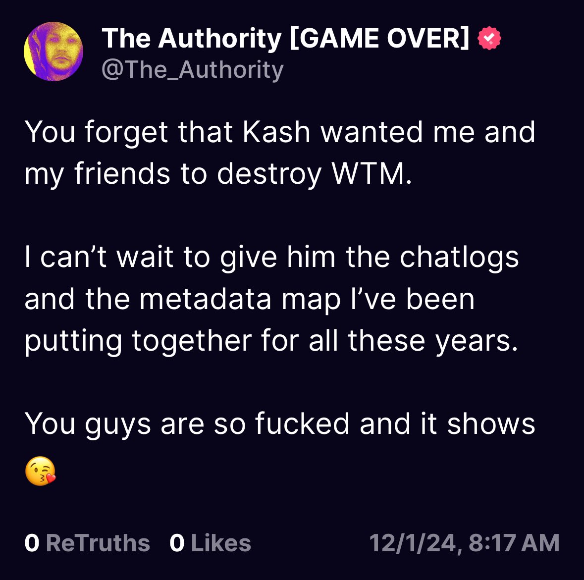 GuitarAnon17's tweet image. Rinehold deleted the post that InTheMatrixxxL was bragging about yesterday.

He caught on to the gheyness pretty quick.

Here’s matrixxx still pushing the fake Mossad narrative. Also Alex claims Kash wanted to destroy WTM. #chatlogs 🤣🤣

threadreaderapp.com/thread/1863094…