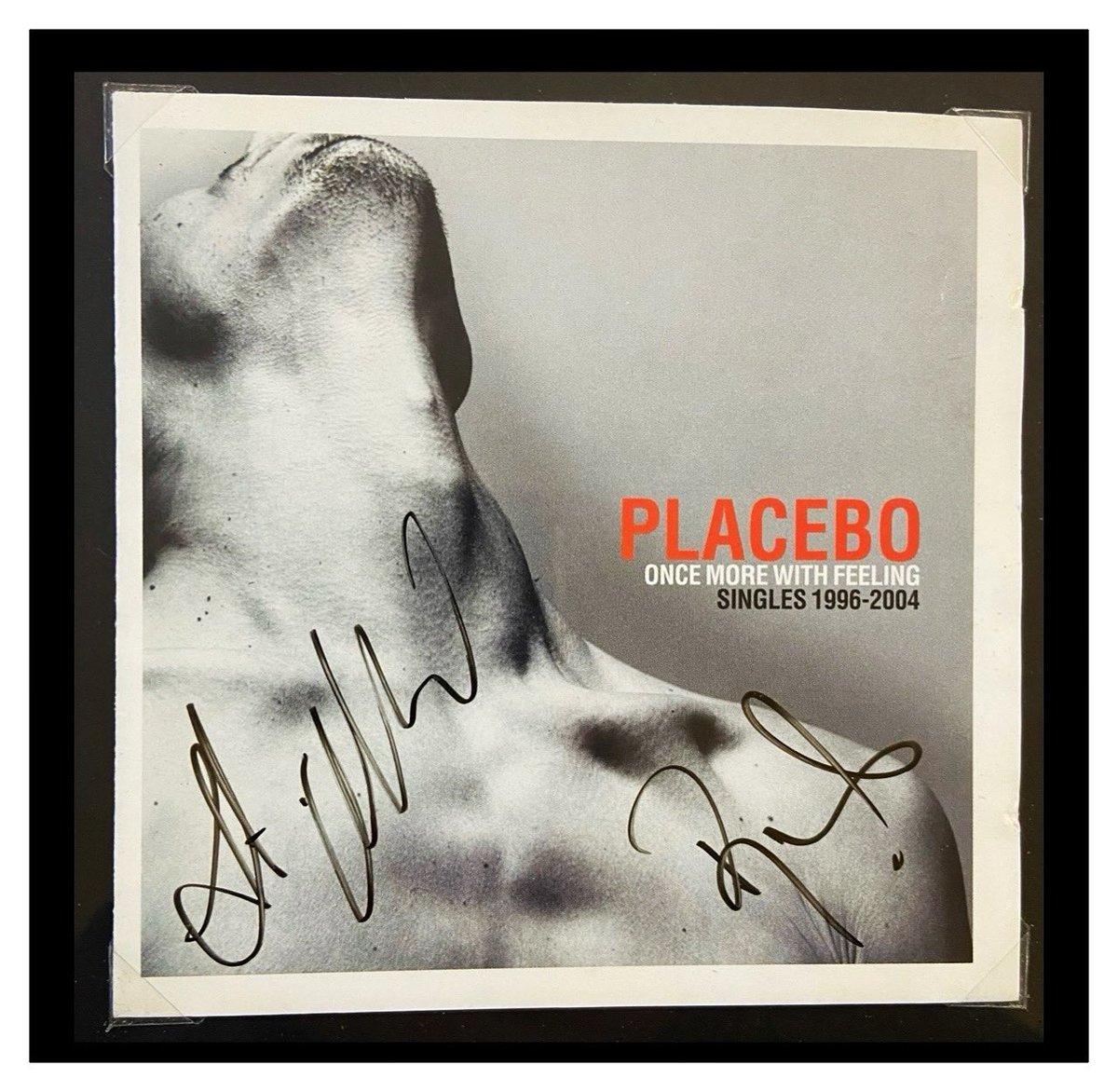 Celebrating the 20 year anniversary of Placebo “Once More With Feeling” Singles 1996–2004 🖤 Has it really been that long?! 😮 CD cover signed by Brian &amp; Stef ❤️