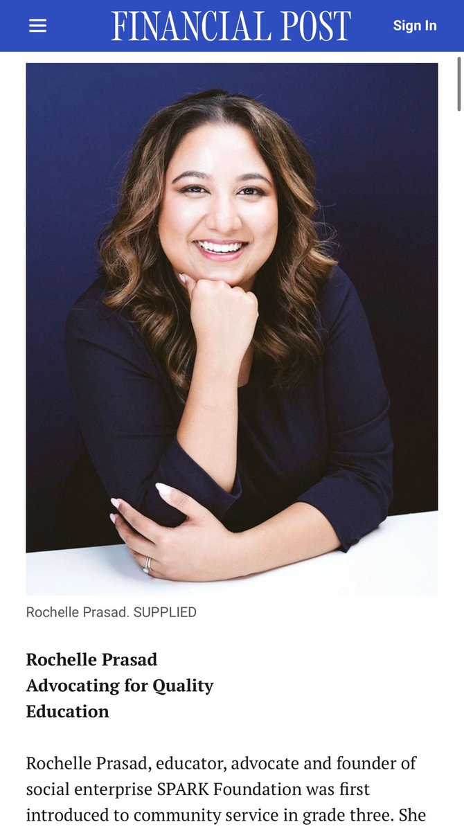 Thank you <a href="/RBC/">RBC</a> &amp; <a href="/financialpost/">Financial Post</a> for highlighting my journey - and helping me empower the next generation of leaders!

As someone whose journey began with a deep sense of purpose, I’ve always seen community service not as an act but as a value ingrained in who I am. It’s about