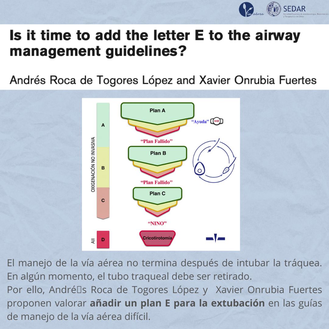 #VíaAéreaSEDAR
🧐 ¿Qué opinas de incluir un Plan E en las guías de manejo de la vía aérea difícil?

Lee la carta al editor del Dr. Andrés Roca y el Dr. Xavier Onrubia aquí 👇
🔗 pubmed.ncbi.nlm.nih.gov/39483084/

<a href="/AnRocad/">Atropínico</a> <a href="/xavionru/">Xavi Onrubia</a>