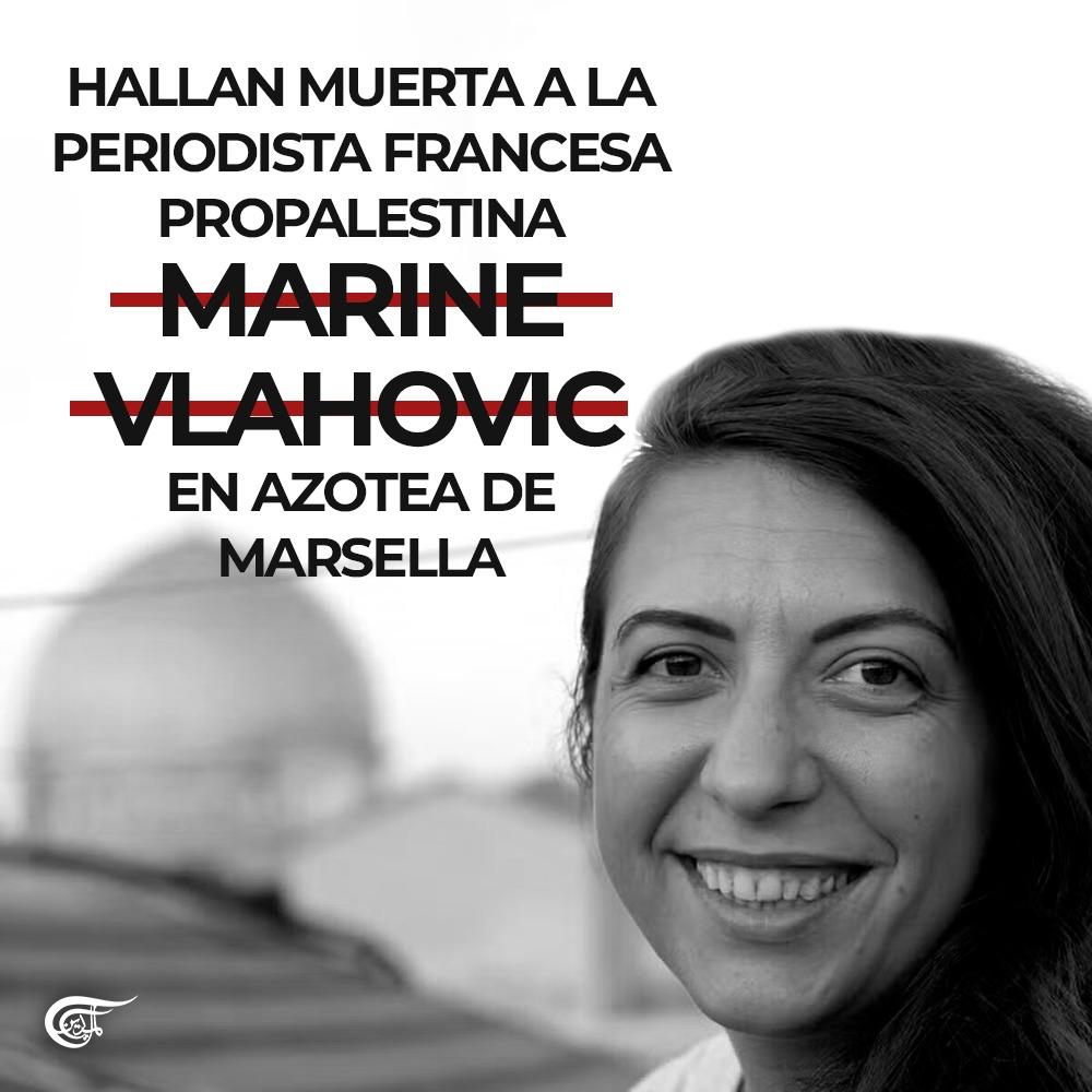 almayadeen_es's tweet photo. La periodista francesa Marine Vlahovic, de 39 años y reconocida experta en Medio Oriente, fue encontrada muerta en su casa de Marsella el lunes 27 de noviembre.

Según La Provence, sus amigos descubrieron su cuerpo en la azotea de su residencia, después de que no respondiera a las llamadas y mensajes.

Las autoridades de Marsella han iniciado una investigación sobre la causa de su muerte. Aunque las circunstancias siguen sin estar claras, la policía ha declarado que no hay pruebas iniciales que sugieran que se haya cometido un delito.

Vlahovic, conocida por su dedicación a la causa palestina, creó el conmovedor documental "Gaza Calling" para ARTE Radio, en el que recopiló videos y mensajes de voz de colegas y amigos en Gaza que viven bajo el incesante bombardeo israelí.

#Francia #Gaza #Solidaridad