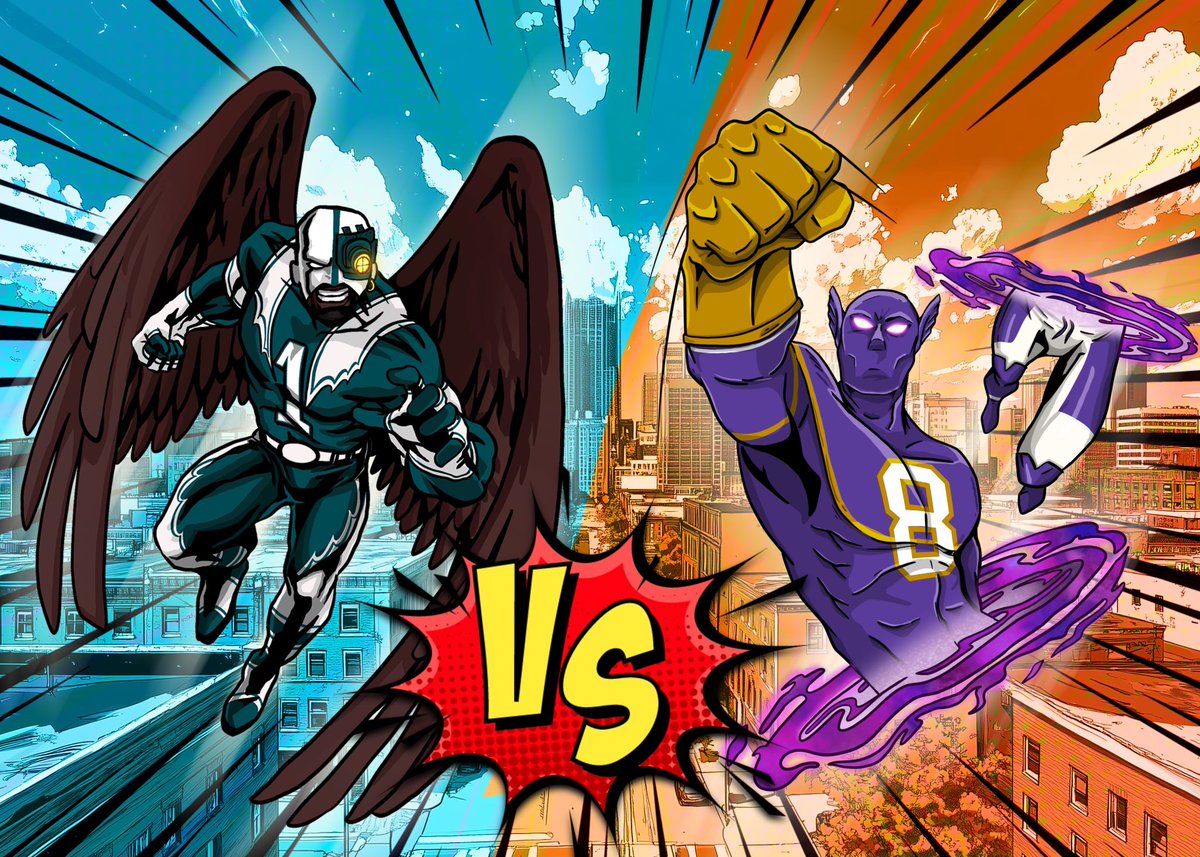 Battle in the skies over Baltimore today! Eagle Eye (Inspired by Jalen Hurts) vs. Warp (Inspired by Lamar Jackson) find these heroes and more at play.bobattlearena.com and Blokpax.com!