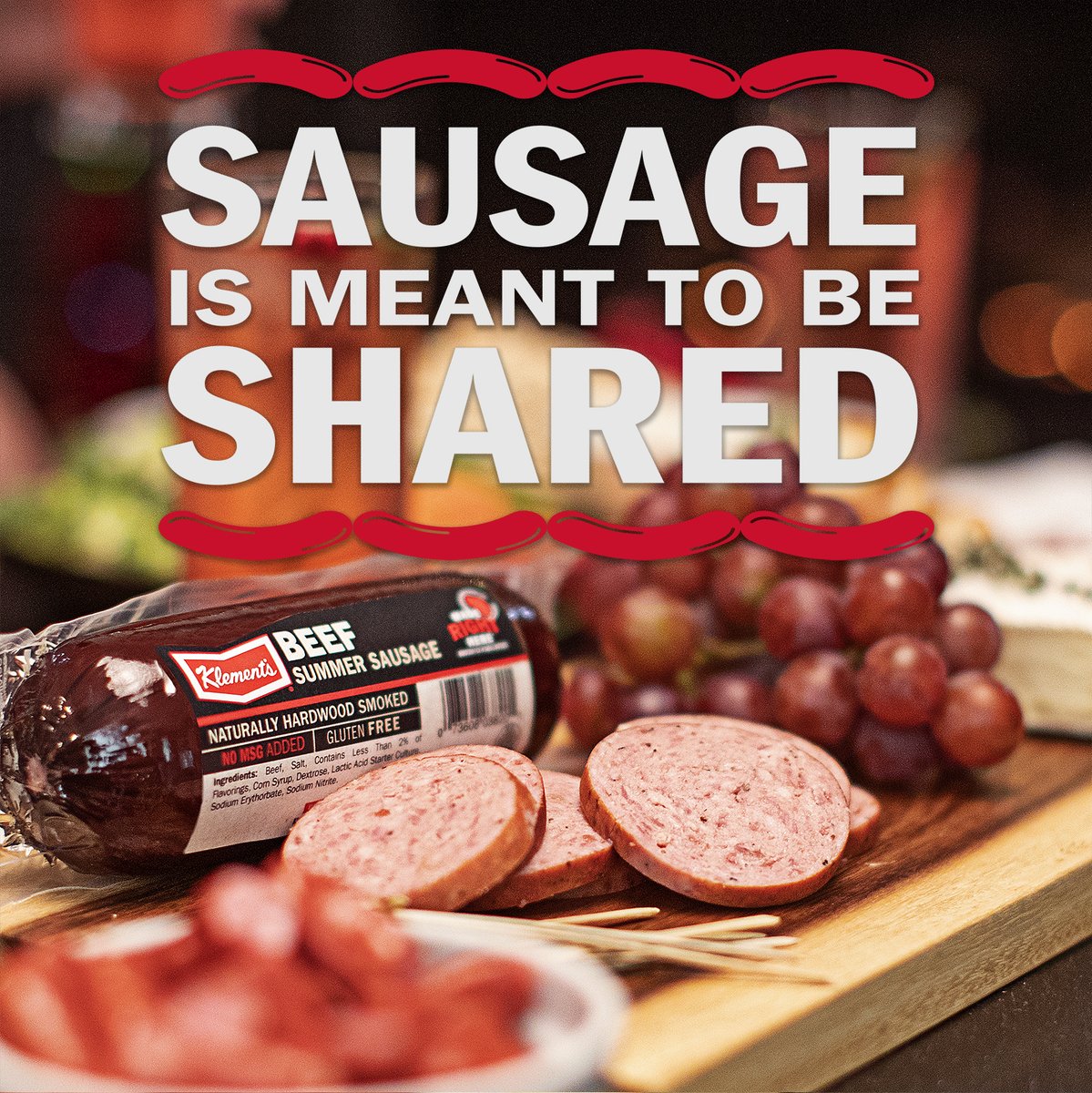 Sausage is meant to be shared…with whoever stayed home, and didn't go out holiday shopping. Klement's salutes the stay-at-home sausage lovers. #Football #Family #Friends