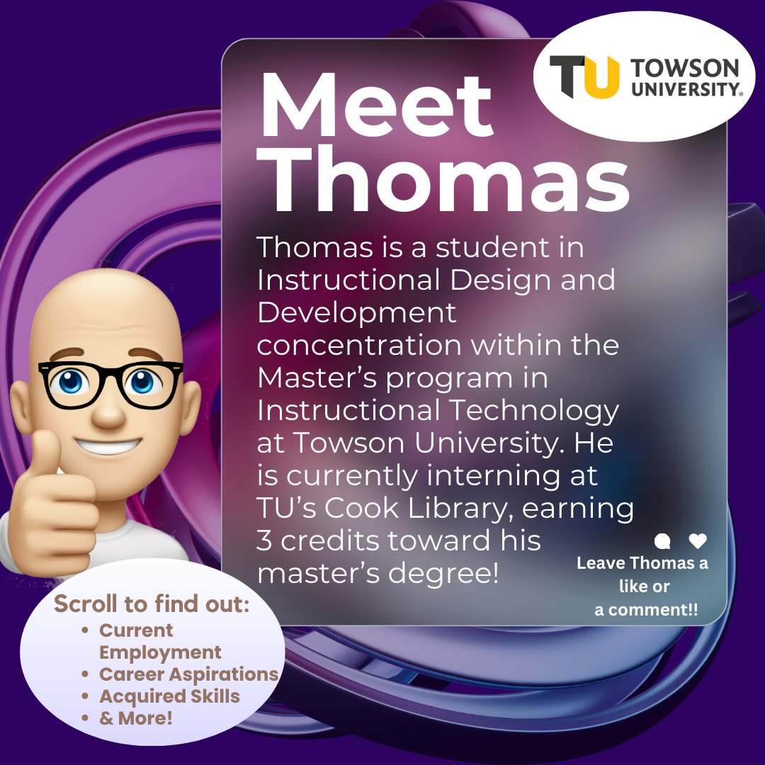 TowsonISTC's tweet image. Thank you Thomas for sharing your expereince at #TowsonU in the #InstructionalDesign&amp;amp;Development concentration