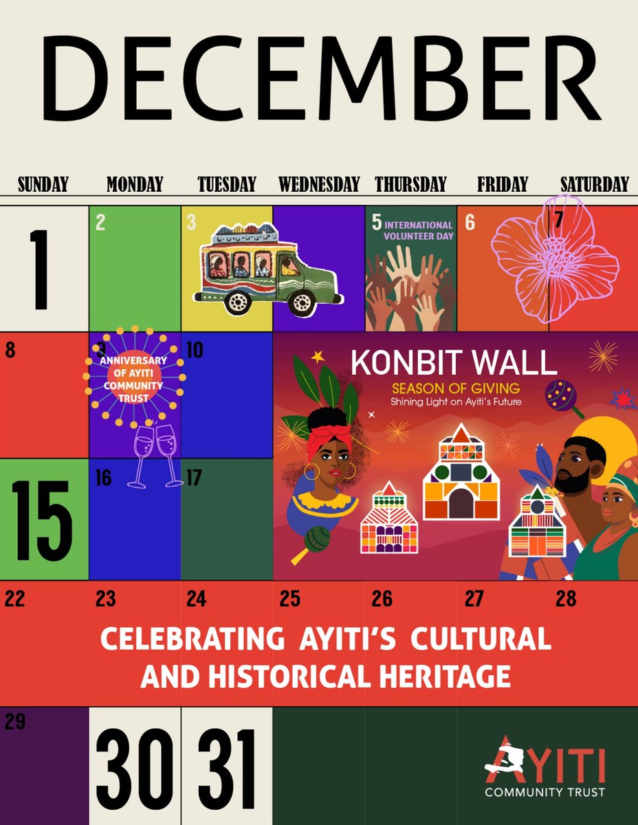 Welcome to December! As we close out the year, we celebrate Ayiti’s vibrant cultural &amp; historical heritage. From International Volunteer Day to the anniversary of ACT, this month is filled with meaningful milestones. 

#December