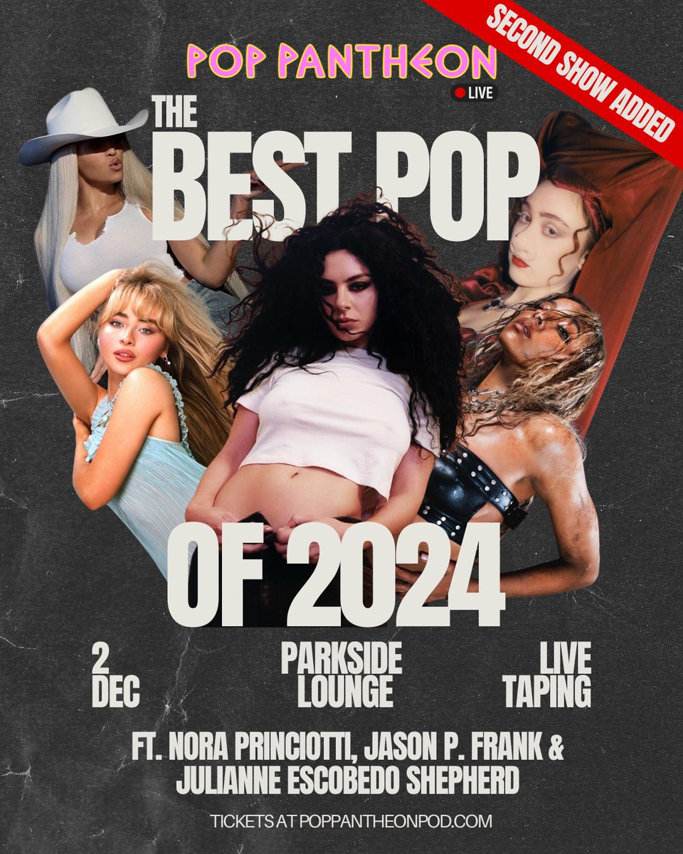 Louie (@djlouiexiv) on Twitter photo NYC!
We still have some tickets available for tomorrow night's Pop Pantheon live show where <a href="/NoraPrinciotti/">Nora Princiotti</a>, <a href="/jawnita/">J. Escobedo Shepherd</a>, <a href="/jasonspank/">Jason P. Frank</a> and I will be counting down our favorite pop songs of 2024!
Tickets are on sale with the code: BLACKFRIDAY
events.humanitix.com/pop-pantheon-l… NYC!
We still have some tickets available for tomorrow night's Pop Pantheon live show where <a href="/NoraPrinciotti/">Nora Princiotti</a>, <a href="/jawnita/">J. Escobedo Shepherd</a>, <a href="/jasonspank/">Jason P. Frank</a> and I will be counting down our favorite pop songs of 2024!
Tickets are on sale with the code: BLACKFRIDAY
events.humanitix.com/pop-pantheon-l…