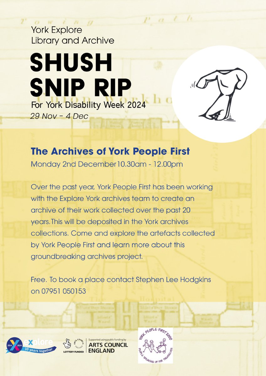 YorkExplore's tweet image. Tomorrow at York Explore🌟
York People First Archives, Mon 2nd Dec, 10.30am – 12.00pm
Discover 20 years of York People First's work & artifacts. Learn about their unique project with @YorkArchivesUK📜
Book: speakingup@yorkpeoplefirst.co.uk
Free event!
@YorkDisability @people_york