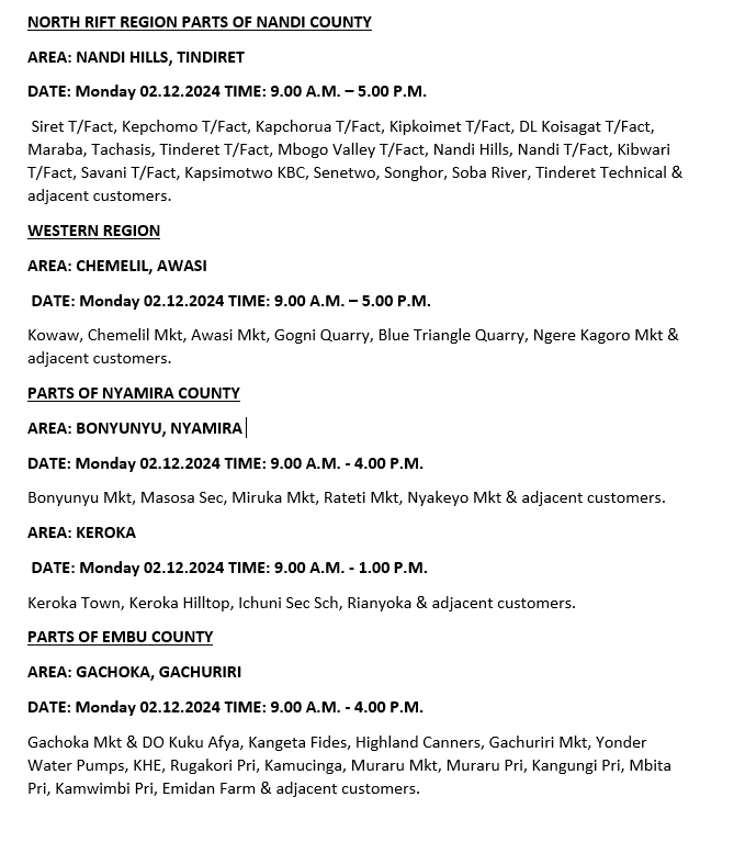 Good evening. Please find the areas on scheduled power  maintenance for 02/12/2024.^FW