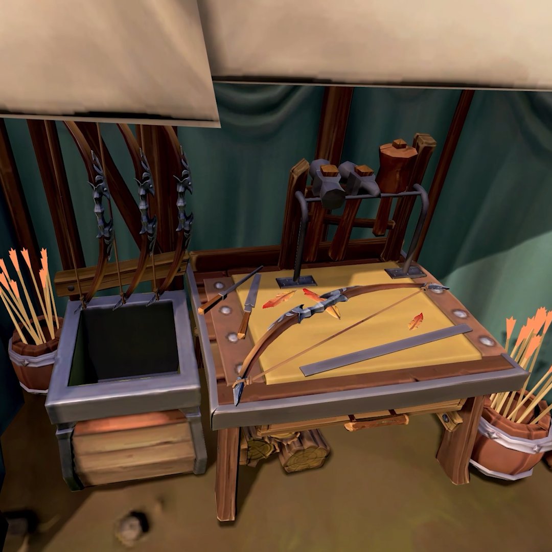 RuneScape's tweet image. The armies of Gielinor have enlisted your help in supplying them with weaponry! 🏹

Sacrifice your creations to their cause with the new Fletching workbench, arriving on Dec 9 with the 110 Woodcutting &amp;amp; Fletching update.🫡