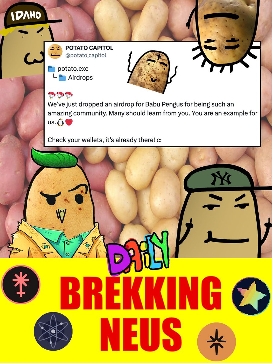 thedailybabu's tweet photo. BREAKING NEWS:

Babu Pengus received a generous bribe today from @potato_capitol, in a bid to make spud city the center of the babuverse. https://t.co/g9JeobLutT