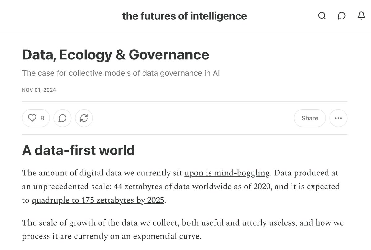 Plurality.Institute (@pluralityinst) on Twitter photo Suhair K argues that the exponential growth of data presents challenges for governance and sustainability.
This article also proposes collective data stewardship models, like data trusts, as a potential solution.
<a href="/SuhairK/">Suhair Khan</a> Suhair K argues that the exponential growth of data presents challenges for governance and sustainability.
This article also proposes collective data stewardship models, like data trusts, as a potential solution.
<a href="/SuhairK/">Suhair Khan</a>