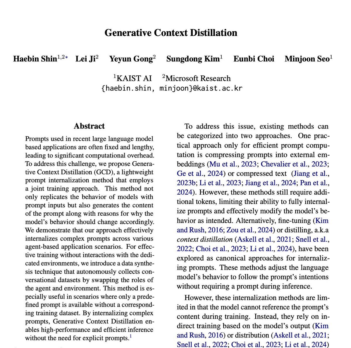 🚨 New paper alert! 🚨
Isn’t it wasteful to repeat lengthy &amp; complex agent prompts every time?

Introducing "Generative Context Distillation"—a new lightweight method to internalize prompt.

🦾 Powerful performance 
💵 Efficient inference

"without the need for a prompt📜"

[1/7]