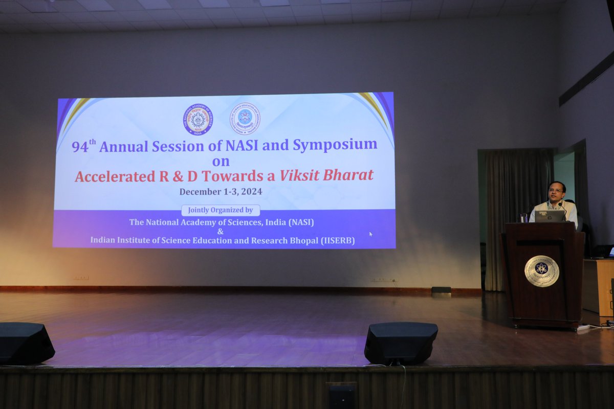 iiserbhopal's tweet photo. On Dec 1, 2024, Prof. Ajoy Ghatak (Einstein, E=mc² &amp; The Atom Bomb) &amp; Padma Shri Prof. HC Verma (Learning Physics from Nature &amp; Scoring in Exams) inspired students at the NASI 94th Annual Session &amp; Symposium at IISER Bhopal. Teachers &amp; faculty joined in! #NASI #ScienceMeet https://t.co/clU8ugT0I8