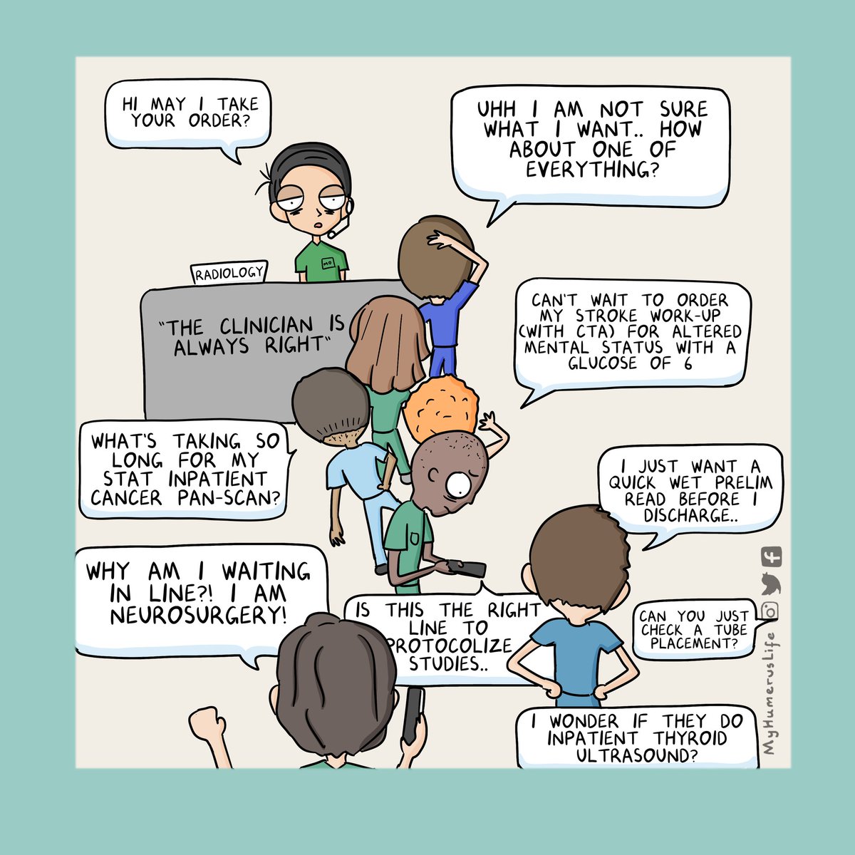 Sir, this isn't a Wendy's 

#medlife #physician #med #medstudent #medicine #doctor #hospital #healthcare #webcomics #comics #comicstrips #art #artist #doodle #resident #residency #nursing #md #nurselife #graphicmedicine #premed #radiology #radiography #xray #radiologyhumour