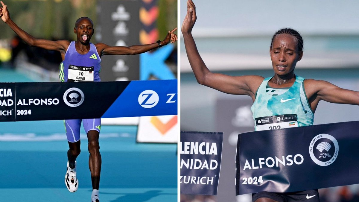 LaRazon_Bolivia's tweet photo. El keniano Sebastian Sawe y la etíope Megertu Alemu ganaron el domingo el maratón de Valencia, que se celebró un mes después de las graves inundaciones que dejaron más de 200 muertos en esta región de España.
#MaratonDeValencia #SebastianSawe #MegertuAlemu
@MarcasLaRazon https://t.co/jaRsOrye0S