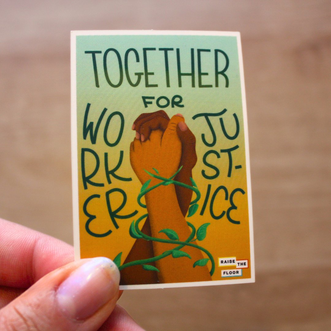 RaiseTheFloor's tweet photo. When you donate to support us this month, you’ll receive an exclusive sticker to show off your solidarity. Whether it’s on your laptop, water bottle, or notebook, this sticker is a reminder of the movement you’re helping to build with us! 

Donate here: https://t.co/TtUwk92q2o https://t.co/gLMzcr9GXD