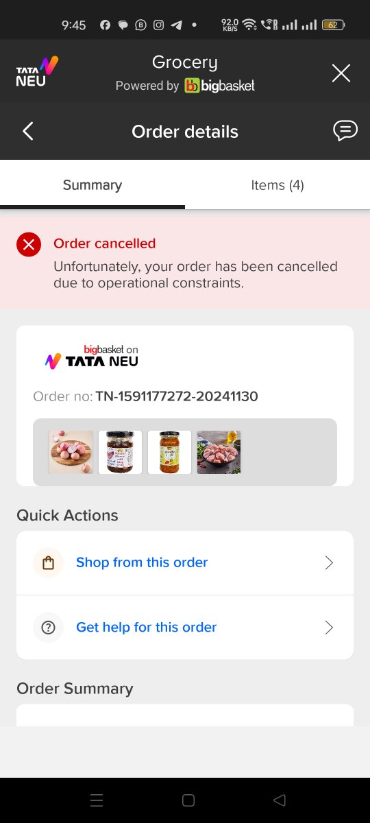 PranabDeka01's tweet photo. My Sunday Dinner plan ruined by 
@bigbasket_com 
 pathetic experience. They even didn't provide me delivery agent contact number. They were saying my order is out for delivery. And now finally they have cancelled my order. https://t.co/s5BZRSPKs9