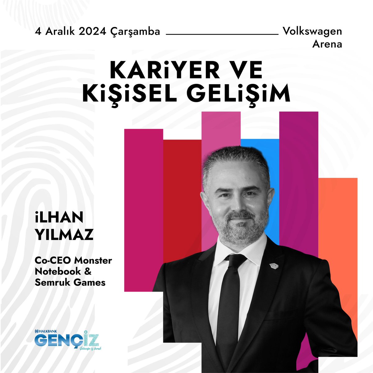 Teknoloji ve oyun dünyasına yön veren İlhan Yılmaz #Gençİz Zirvesi’nde! Monster Notebook ve Semruk Games’in Kurucu Ortağı İlhan Yılmaz, kariyer ve kişisel gelişim panelinde girişimcilik hikayesini ve teknoloji dünyasındaki vizyonunu gençlerle paylaşacak.