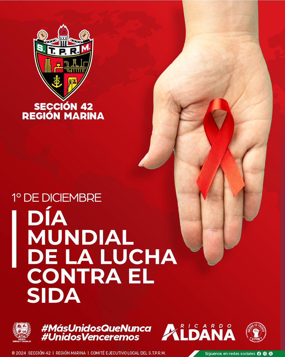Seccion42_STPRM's tweet photo. 1ro de diciembre: Día Mundial de la Lucha Contra el SIDA

#MasUnidosQueNunca 
#SomosSTPRM 
#UnidosVenceremos
@lgps03101
@MarcoAzuara1 https://t.co/7kE7UHsbHS