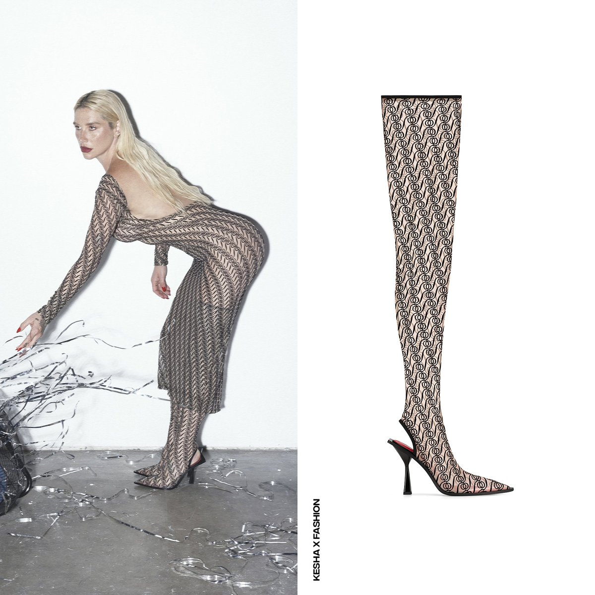 KeshaXFashion's tweet photo. Next, Kesha wore the "Candice" dress in nude and matching stay-up monogram boots from #GodSaveQueens' Spring/Summer 2024 collection, which she paired with @MIUMIUofficial metal sunglasses. https://t.co/6ReXUoNy7A