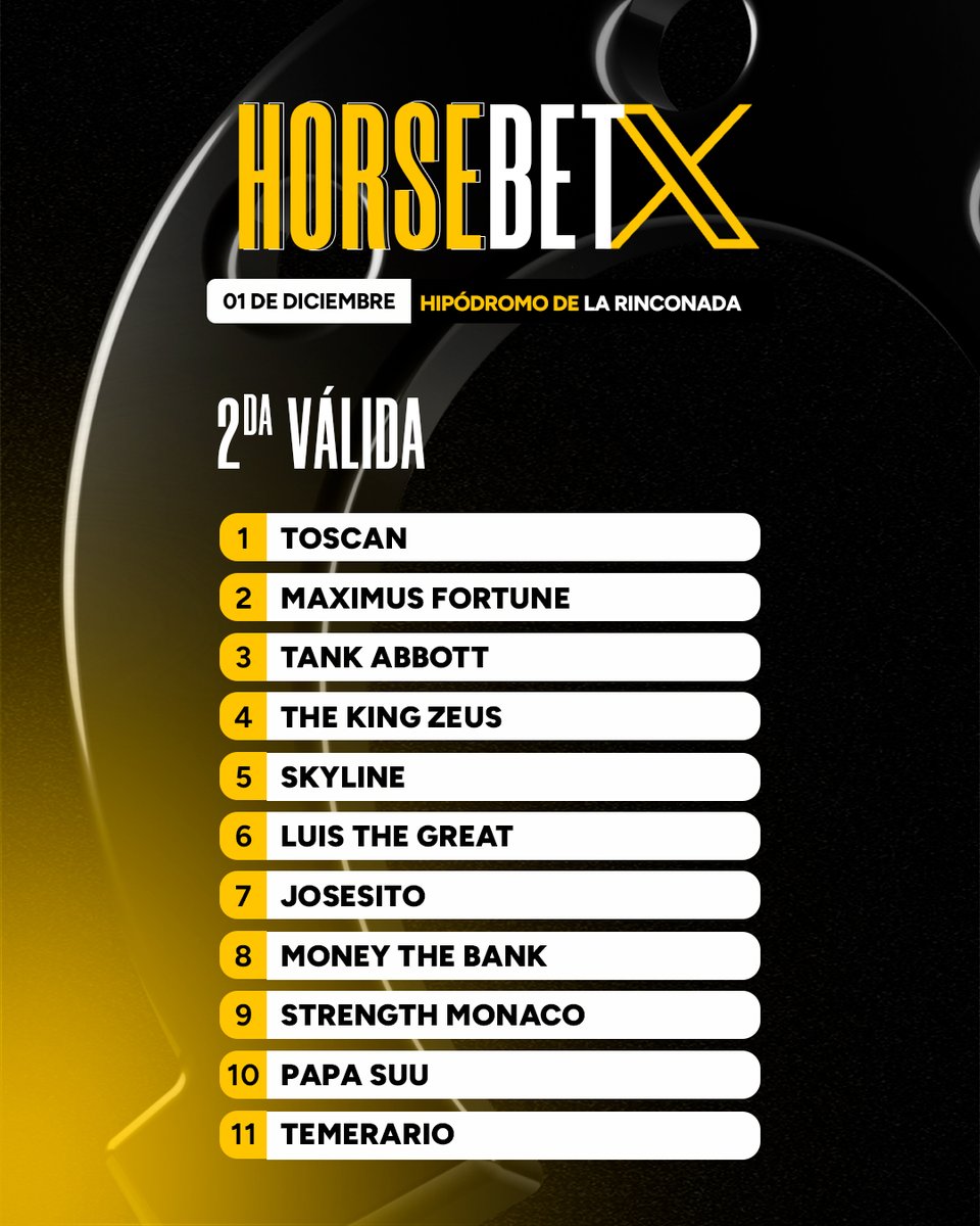 USTEDES LO PIDIERON TENEMOS HORSEBET FLASH  ⚡

Haremos este Horsebet más interesante, deberás de acertar el primero y último de la 2da válida. 

Condiciones: 

1- Darle Like y compartir a esta publicación 

2- Tener tu perfil verificado en la plataforma, con foto tipo selfie y