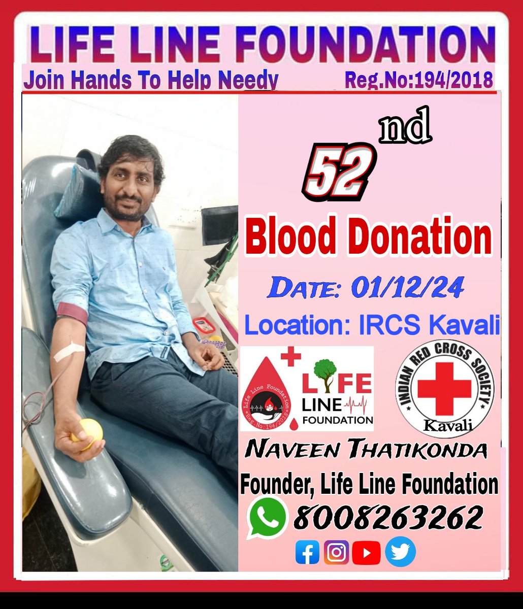 Naveen394's tweet photo. Life Line Foundation Founder Naveen Thatikonda donated 52nd time blood donation on the death anniversary of Late Sri Magunta Subbaram Reddy (MSR), https://t.co/sqvknvED4u Ongole, public leader who remained forever in the hearts of the people of Nellore Prakasam District. https://t.co/n5t9IQcONh