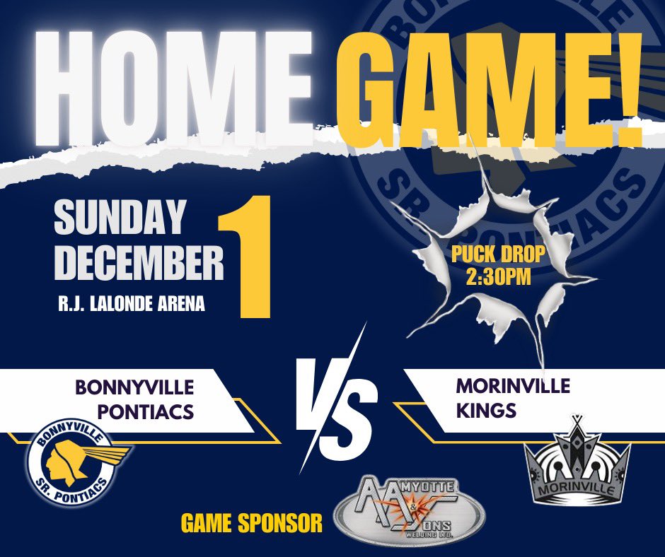 🔵🟡GAME DAY!!🟡🔵

The Sr Yaks have a home matinee match today as the Visiting Morinville Kings visit the RJ Lalonde Arena. Thanks to Amyotte &amp; Sons Welding #NCHL #GoYaKsGo