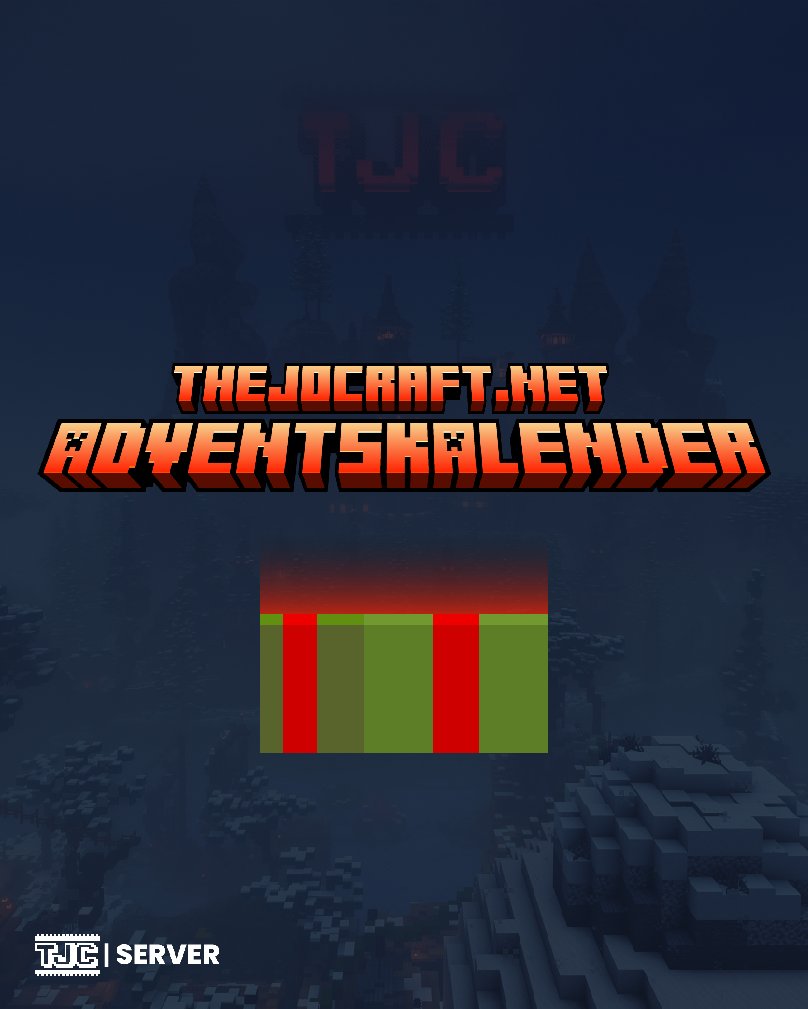 Advent Advent, unser #Adventskalender2024 ist gestartet. Die nächsten 24 Tage gibt es hinter den Türchen 5 brandneue Minispiele, Cosmetics, Turniere und mehr zu entdecken. Dabei sein lohnt sich! #tjcserver #thejocraftnet #minecraftserver #thejocraft #server #mcserver