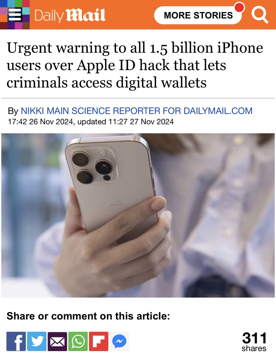 🚨 مهم جدًا لأي شخص يستخدم iPhone!

1.5 مليار في العالم من مستخدمي iPhone 📱مهددين بالاحتيال 🏴‍☠️ حسب تقرير نشرته Daily Mail البريطانية!

😈 طريقة الاحتيال:
- يرسل المحتالين بريد إلكتروني مزيف يدعي إنه من شركة Apple وخلاصته إن حسابك تم تعليقه ولازم تتخذ إجراءات عاجلة ولا تم سيتم