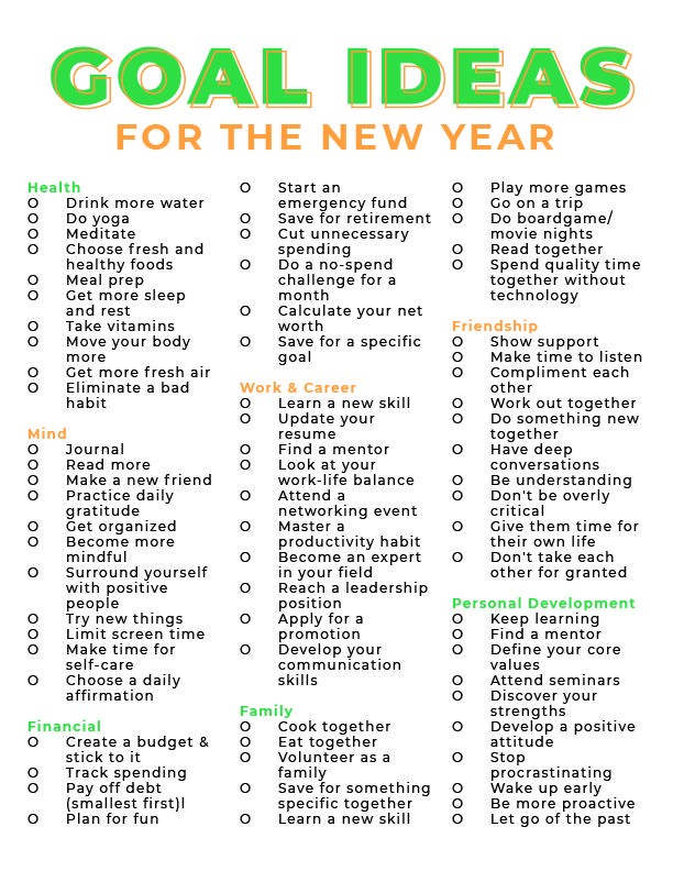 GOAL IDEAS FOR THE NEW YEAR