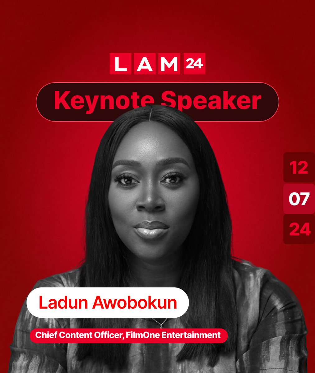 LAMConf's tweet photo. Meet our keynote speaker, Ladun Awobokun, the Chief Content Officer of FilmOne Entertainment🔥🎉

With over 14 years experience in formulating content licensing models, Ladun currently leads the content strategy, production and distribution team at Filmone Entertainment.
#LAM24 https://t.co/llvwa1w9pk