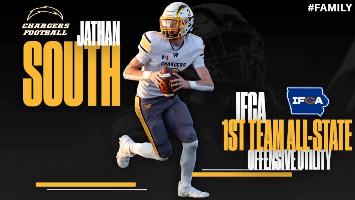 ACGC Charger Football (@acgcchargerfb) on Twitter photo Congratulations to Senior Jathan South on 1st Team All-State honors. <a href="/Jathan_South/">Jathan South</a>
Awards are selected by the IFCA. Which has a committee that meets with a representative from each group or district from their class to ensure that all districts and teams have someone present Congratulations to Senior Jathan South on 1st Team All-State honors. <a href="/Jathan_South/">Jathan South</a>
Awards are selected by the IFCA. Which has a committee that meets with a representative from each group or district from their class to ensure that all districts and teams have someone present
