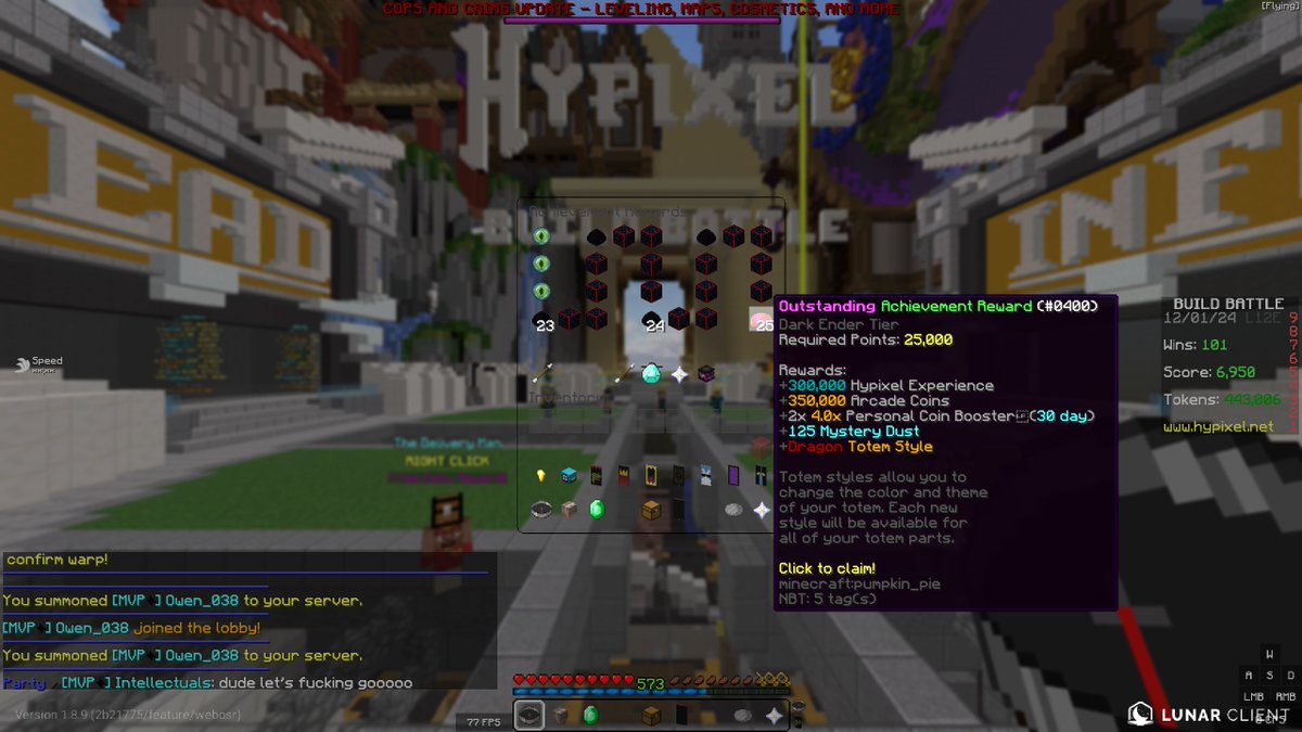 Intellectuals0's tweet photo. After 10 years on hypixel I can finally say that I managed to get 25k achievement points. I wanna give a special thanks to everyone that I have played with over the years, it's been fun! https://t.co/fMgaF76i62