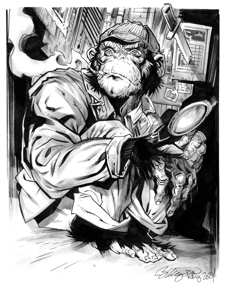 Detective Chimp (DC Comics) sketch i’m popping in a mystery fun box this week. I only have an hour for each sketch but i do my best to fill them up with atmosphere. You should hire me to draw your comic.