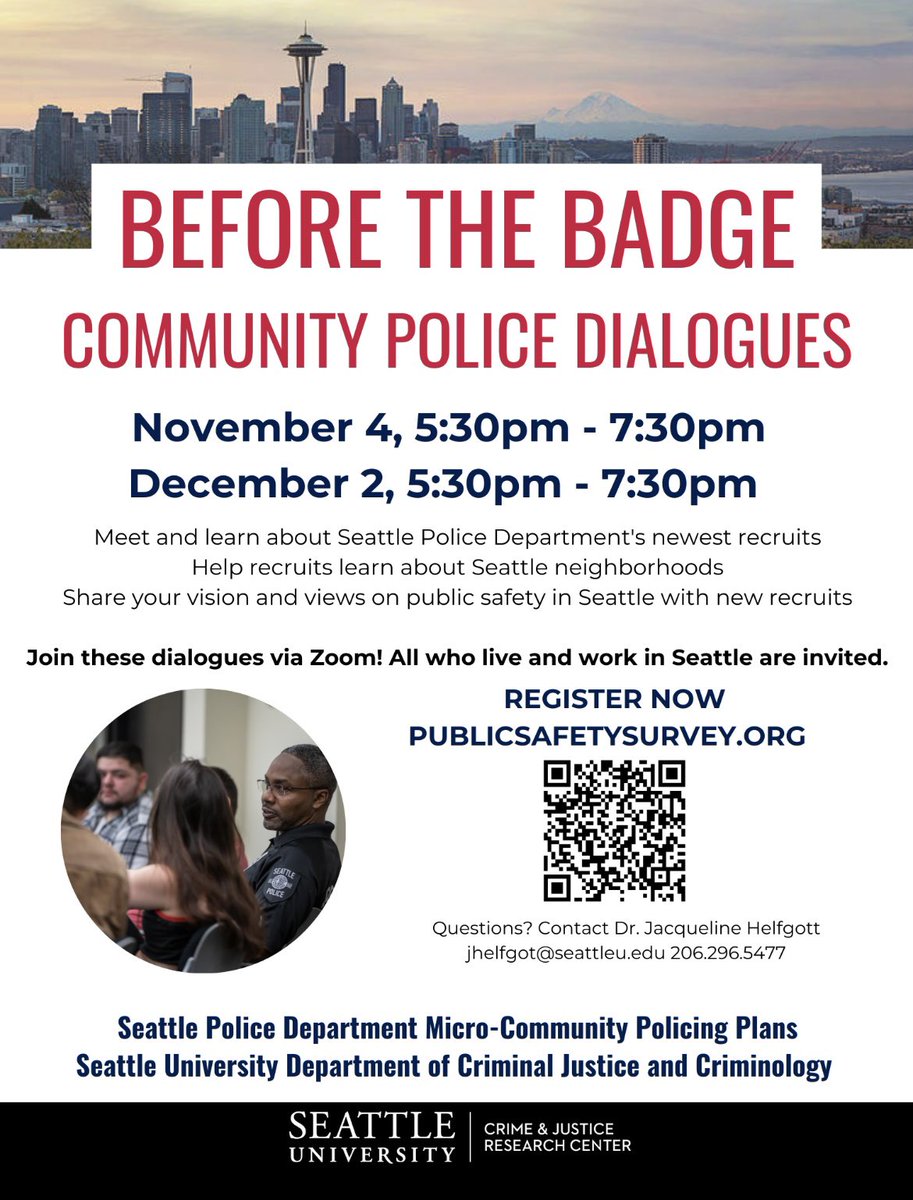 SPD_MCPP's tweet image. TOMORROW: Before the Badge Dialogue! 

This is a great opportunity for community members to meet the recruits and discuss expectations along with public safety concerns.

Sign up with the link below to be a part of the meeting from 5:30-7:30 pm!

publicsafetysurvey.org