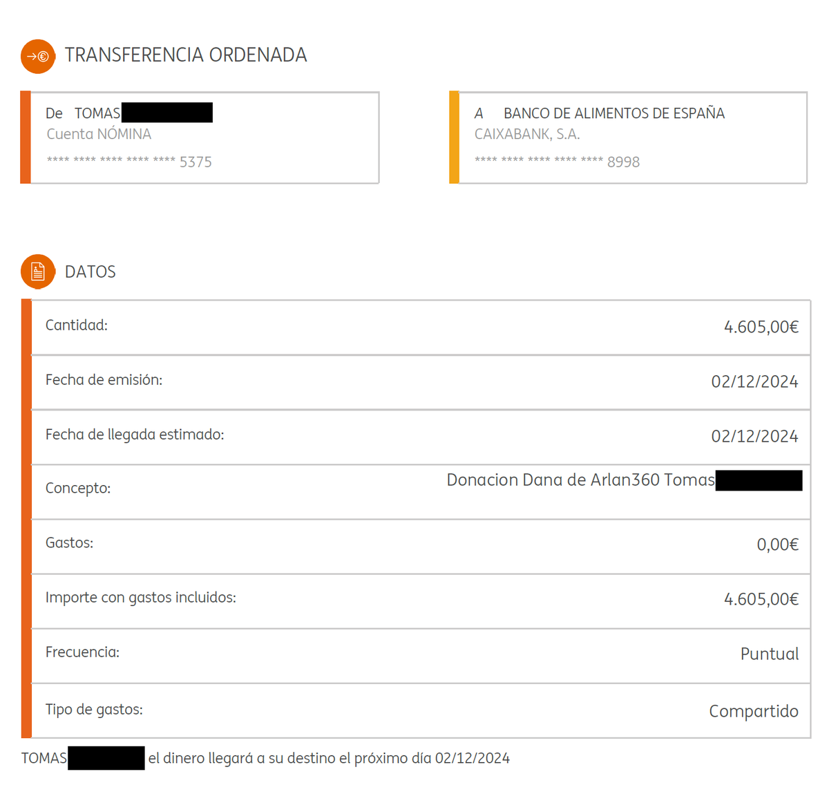 Arlan360oficial's tweet photo. Muchas gracias a todos por ayudar a los vecinos de Valencia en la desgracia de la DANA.

Os adjunto el justificante de Transferencia a Banco de Alimentos de Valencia de los 4605€ que conseguimos❤

Subiré el justificante oficial por parte de ellos a este hilo cuando me lo envien https://t.co/qYwhDjViFO