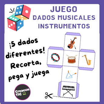Dados musicales sobre instrumentos. ¡Recorta, pega y juega! mariajesusmusica.com/inicio/dados-m… Disponible en el Gumroad de CreaconTIC